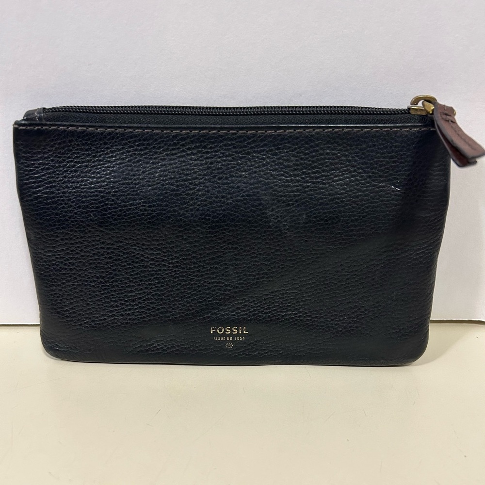 Fossil Black Leather Zip Wallet Wristlet 7.5‎ X 4.75